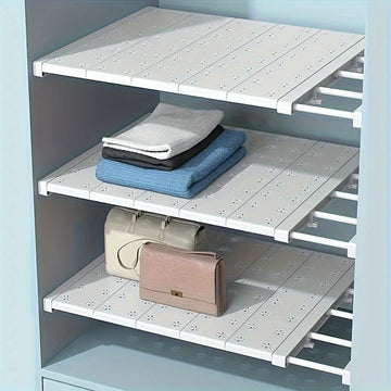 4 divisores ajustables para estantes de armario - Organizador expandible para guardarropas, baño, cocina - Instalación fácil sin taladrar con almohadillas de viscosa incluidas - Sistema de partición versátil