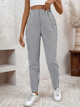 Lune pantalones casuales estriados nauticos entallados para mujer, otono