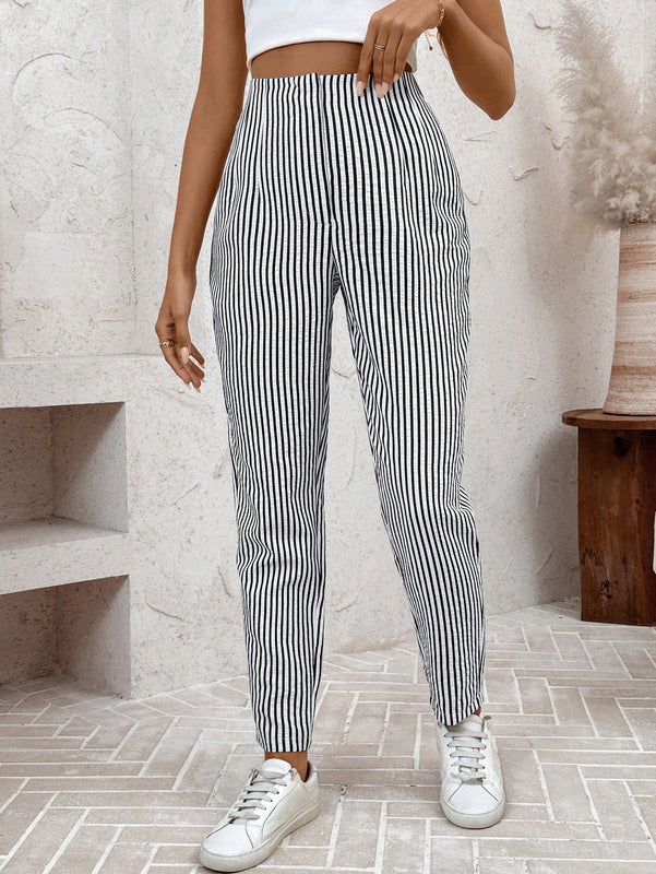 Lune pantalones casuales estriados nauticos entallados para mujer, otono