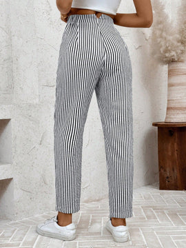 Lune pantalones casuales estriados nauticos entallados para mujer, otono