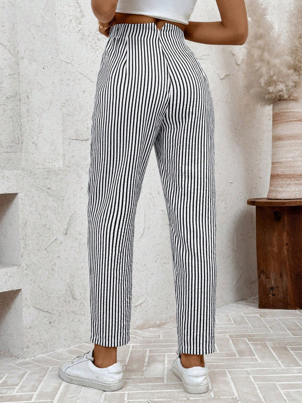 Lune pantalones casuales estriados nauticos entallados para mujer, otono