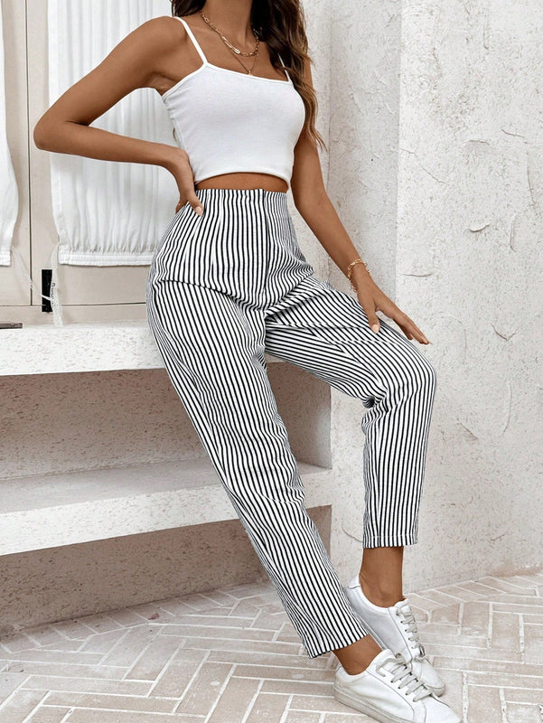 Lune pantalones casuales estriados nauticos entallados para mujer, otono