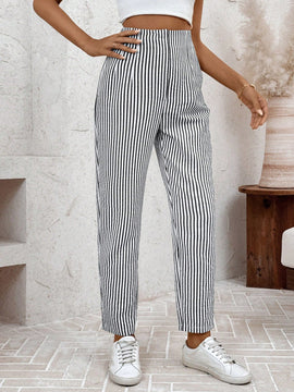Lune pantalones casuales estriados nauticos entallados para mujer, otono