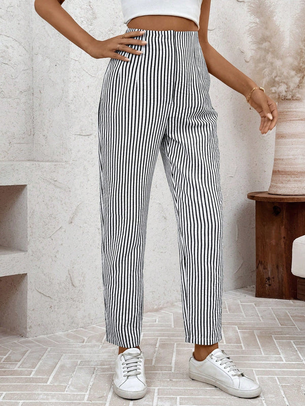 Lune pantalones casuales estriados nauticos entallados para mujer, otono