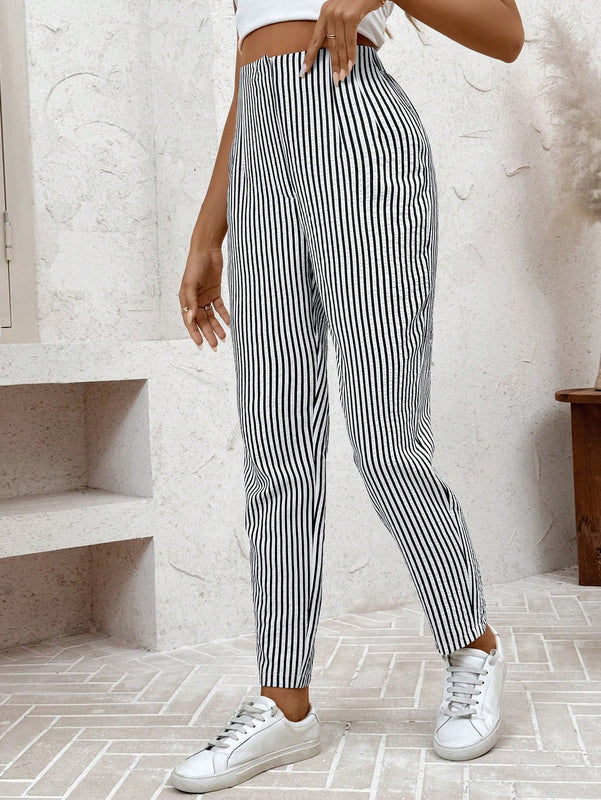 Lune pantalones casuales estriados nauticos entallados para mujer, otono
