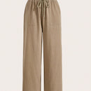 Pantalones sueltos de pierna ancha de color solido para mujer con dobladillo fluido, estilo casual