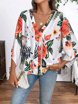 Blusa de manga murcielago con estampado tropical para el verano