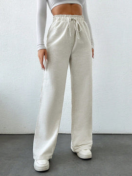 Pantalones de pierna ancha de cintura con volante con cordon delantero