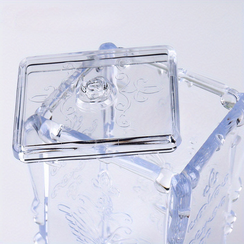 Caja Organizadora de Arte de Uñas con Diseño de Mariposa Acrílica Transparente - Almacenamiento de Pañuelos de Maquillaje con Patrón Floral, Ligera y Portátil para Salón o Uso Doméstico (7.5x6.5x15cm)