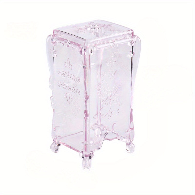 Caja Organizadora de Arte de Uñas con Diseño de Mariposa Acrílica Transparente - Almacenamiento de Pañuelos de Maquillaje con Patrón Floral, Ligera y Portátil para Salón o Uso Doméstico (7.5x6.5x15cm)