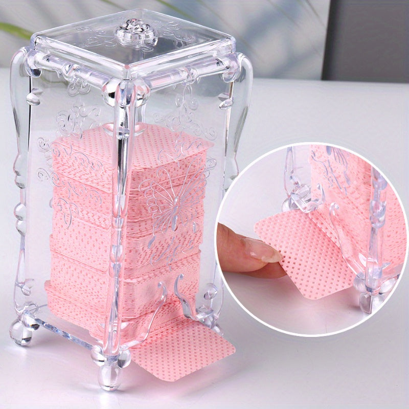 Caja Organizadora de Arte de Uñas con Diseño de Mariposa Acrílica Transparente - Almacenamiento de Pañuelos de Maquillaje con Patrón Floral, Ligera y Portátil para Salón o Uso Doméstico (7.5x6.5x15cm)