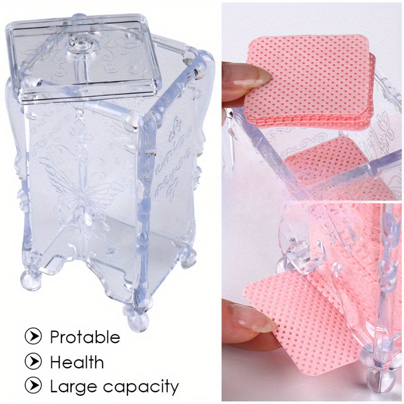 Caja Organizadora de Arte de Uñas con Diseño de Mariposa Acrílica Transparente - Almacenamiento de Pañuelos de Maquillaje con Patrón Floral, Ligera y Portátil para Salón o Uso Doméstico (7.5x6.5x15cm)
