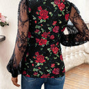 Camisa de manga larga de moda para mujer con malla estampada empalmada