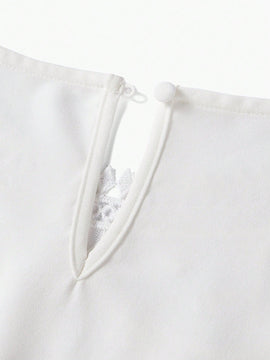 MOTF PREMIUM Blusa de manga globo con cordones y contraste de encaje