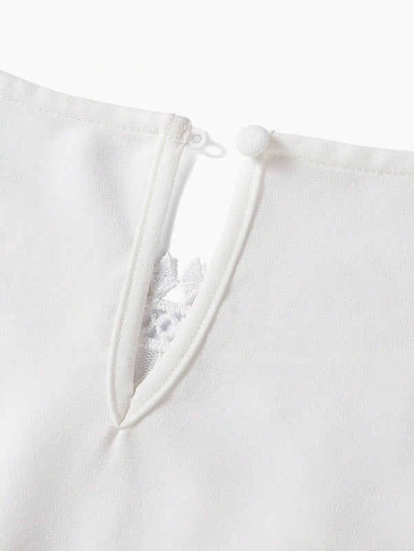 MOTF PREMIUM Blusa de manga globo con cordones y contraste de encaje