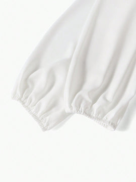 MOTF PREMIUM Blusa de manga globo con cordones y contraste de encaje