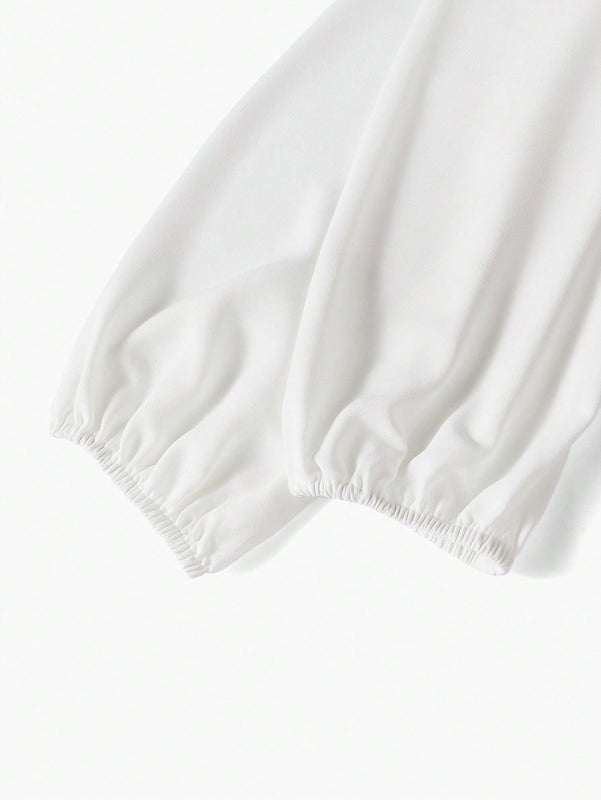 MOTF PREMIUM Blusa de manga globo con cordones y contraste de encaje