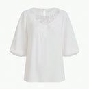 MOTF PREMIUM Blusa de manga globo con cordones y contraste de encaje