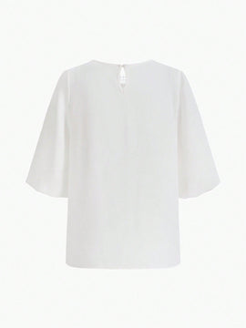 MOTF PREMIUM Blusa de manga globo con cordones y contraste de encaje