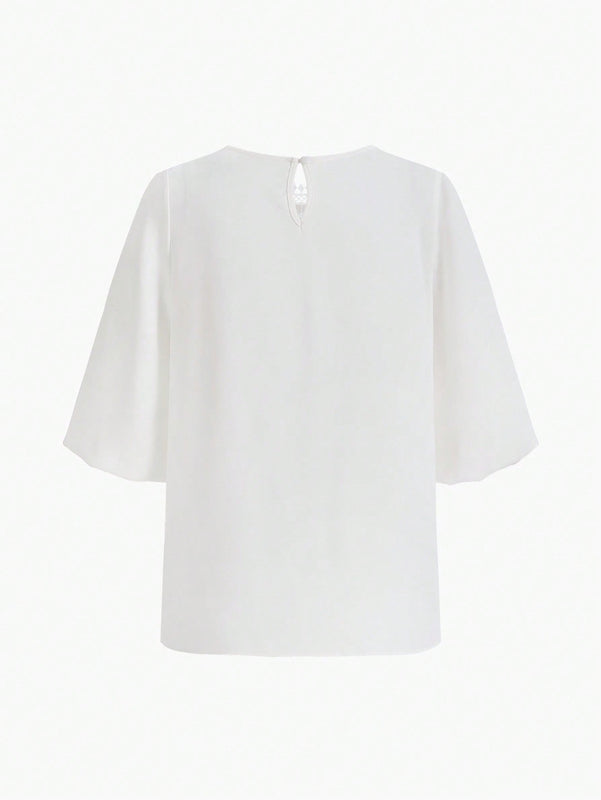 MOTF PREMIUM Blusa de manga globo con cordones y contraste de encaje