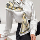 Camisa elegante para mujeres con estampado grafico, cuello con solapa y manga larga con cierre delantero de botones