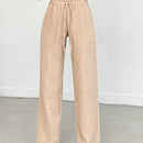 Tall pantalones casuales para mujer de algodon con nudo y unicolor y tiro alto