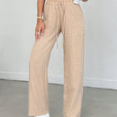 Tall pantalones casuales para mujer de algodon con nudo y unicolor y tiro alto