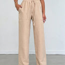 Tall pantalones casuales para mujer de algodon con nudo y unicolor y tiro alto