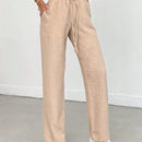 Tall pantalones casuales para mujer de algodon con nudo y unicolor y tiro alto