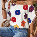 Camisa de mujer de ajuste holgado con hombros descubiertos y estampado floral