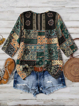 Blusa de verano para mujer con estampado floral y cuello en V