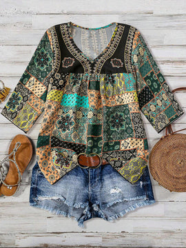 Blusa de verano para mujer con estampado floral y cuello en V