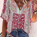 EMERY ROSE Camisa de manga corta con estampado de flores en todas partes y cuello en V para mujer, ideal para vacaciones informales