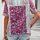 EMERY ROSE Camisa de manga corta con estampado de flores en todas partes y cuello en V para mujer, ideal para vacaciones informales