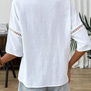 Camisa de mujer para uso diario con diseno sencillo de cuello redondo y huecos unicolor