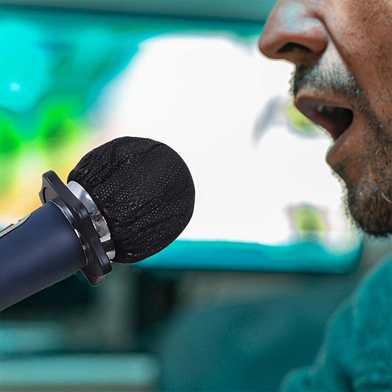 100 pzas Fundas Premium Desechables para Micrófonos - Suaves, Elásticas y Transpirables de Tela No Tejida Protectora para Micrófonos de Mano - Ajuste Universal para KTV, Estudio, Conferencia, Actuaciones, Entrevistas y Podcasting - Duraderas, Higiénicas