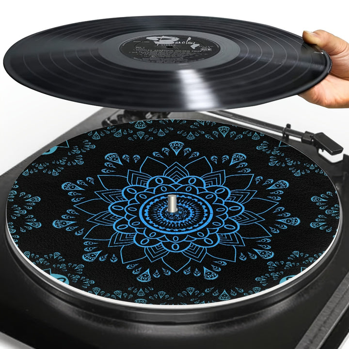 1pc RSHUBINO Alfombrilla Bohemia Mandala para Tocadiscos - 12 Pulgadas, 3mm de Grosor Antideslizante y Anti-Estática, Diseño Floral Azul Vibrante sobre , Mejora la Calidad del Sonido, Regalo Perfecto para Amantes de la Música y Aficionados a los DJ, Acce