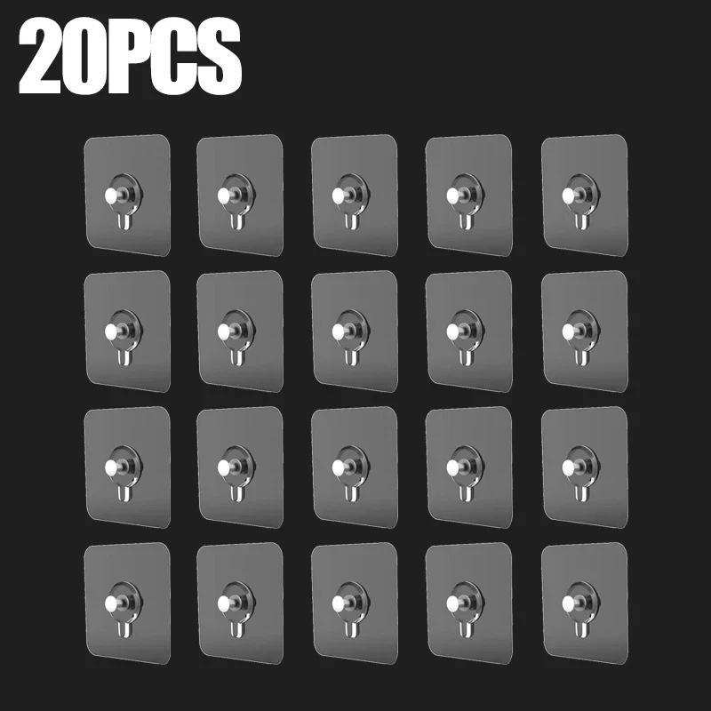 20pcs Ganchos Adhesivos Fuertes para Pared - Sin Taladro, Impermeables y Contemporáneos de Plástico para Cocina & Baño, Fácil Instalación sin Daños para Cuadros, Marcos, Posters, Relojes, Ganchos de Utilidad