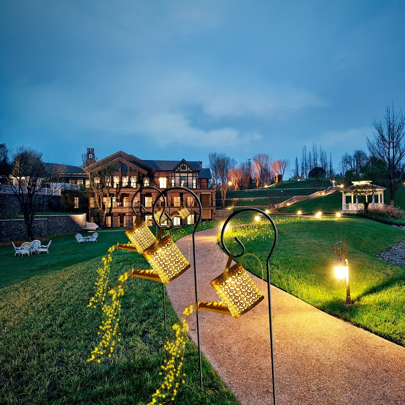 Regadera Solar con Luces de Camino - Decoración Artística para Jardín con Gancho Colgante - Iluminación Ecológica Desmontable y Cargada por Energía Solar, Pantalla Plástico - Ideal para Patio, Césped o Senderos IP65