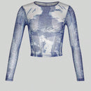 Camiseta translucida a rayas con mangas largas y efecto grafico