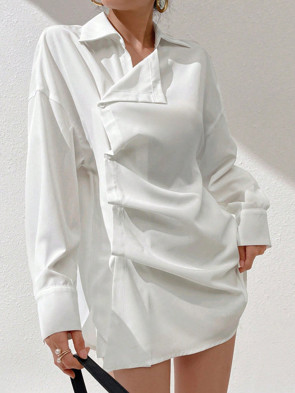 Camisa casual de manga larga de unicolor para mujer para uso diario