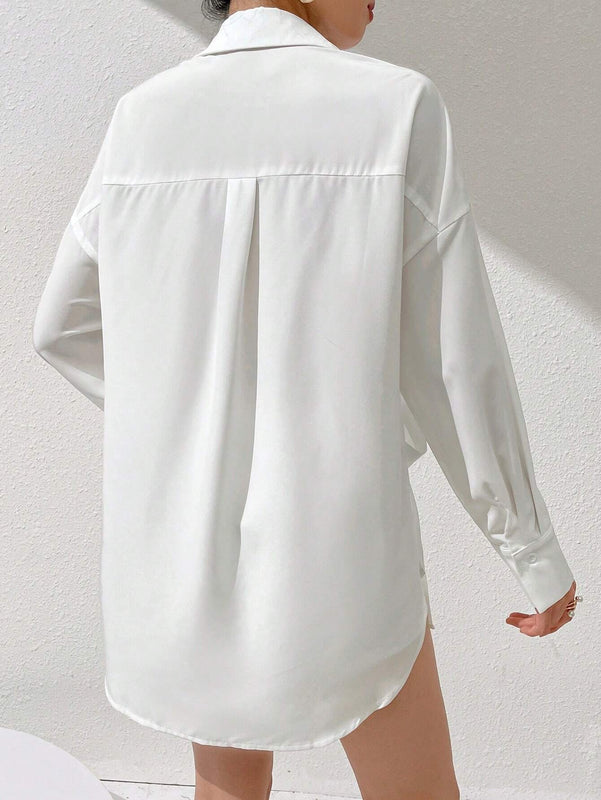 Camisa casual de manga larga de unicolor para mujer para uso diario