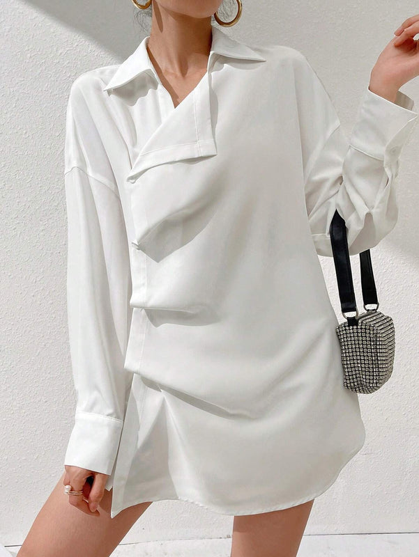 Camisa casual de manga larga de unicolor para mujer para uso diario