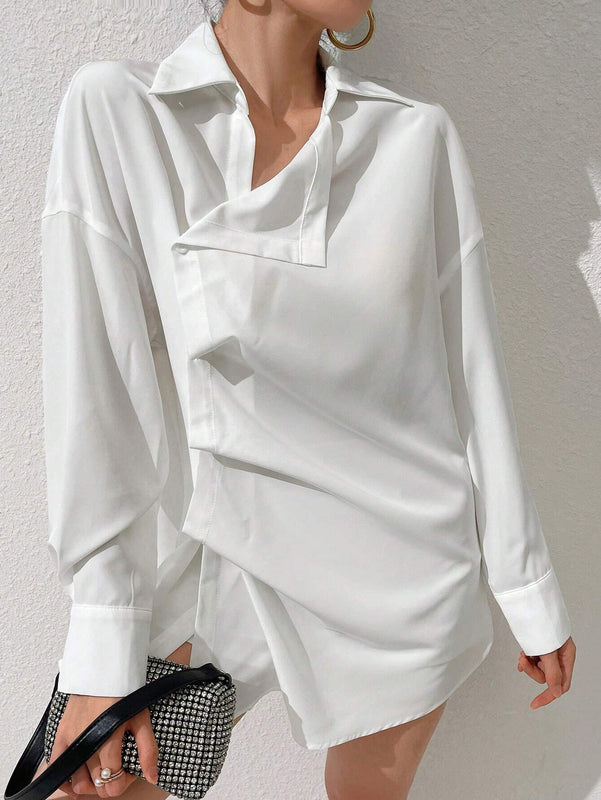 Camisa casual de manga larga de unicolor para mujer para uso diario