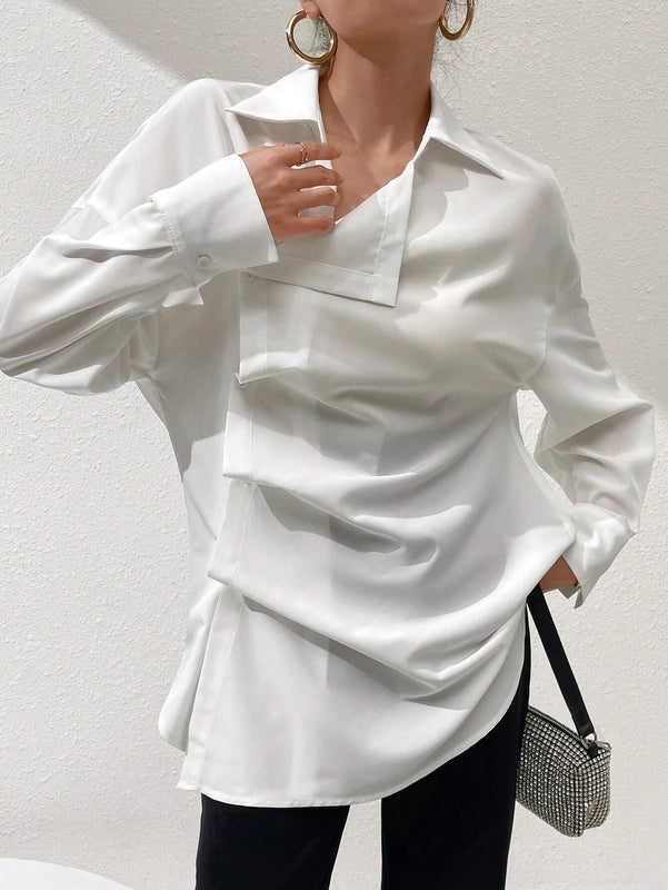 Camisa casual de manga larga de unicolor para mujer para uso diario