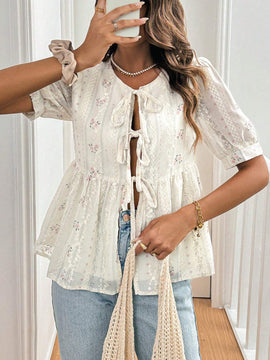 Frenchy Camisa de mujer con estampado floral y lazo delantero
