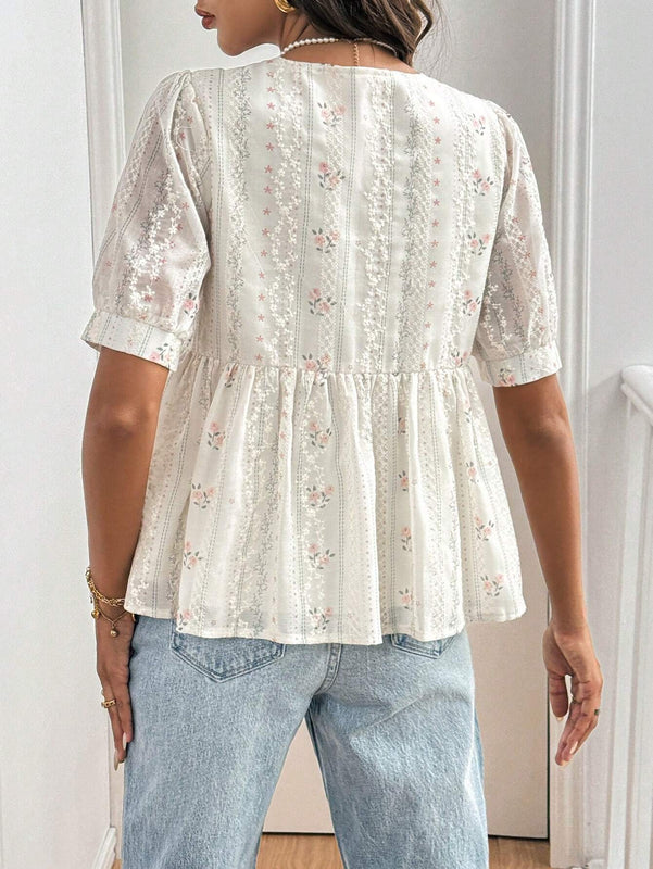 Frenchy Camisa de mujer con estampado floral y lazo delantero