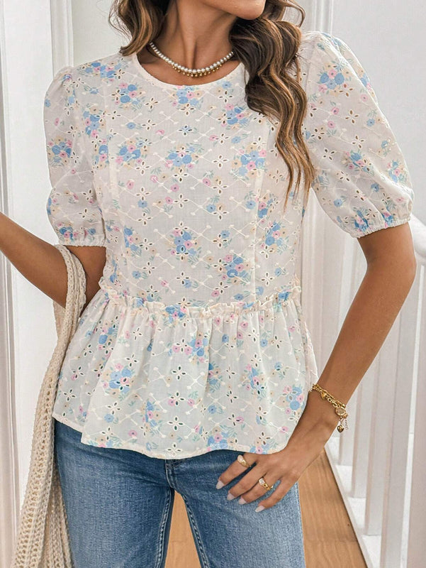 Camisa corta de mangas cortas para mujer, impresa con frente anudado para usar en el dia a dia