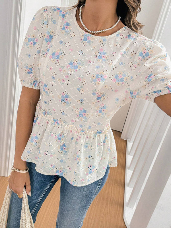 Camisa corta de mangas cortas para mujer, impresa con frente anudado para usar en el dia a dia