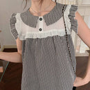 EastFlair Camisa casual de manga corta para mujer con ajuste holgado con ribete de volantes y dees de patron a cuadros